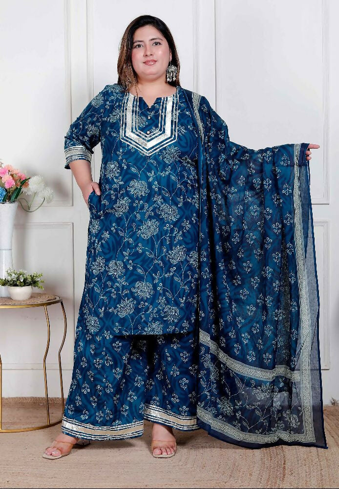 Miravan Plus Size Women'S Gota Patti Cotton Kurta Paired With Palazzo And Dupatta - Distacart