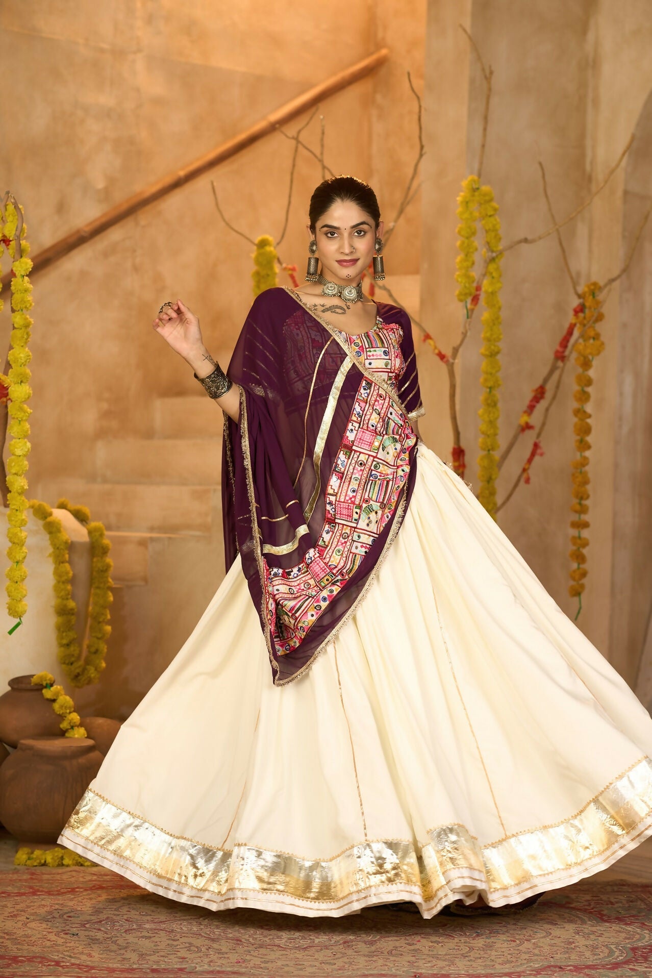 AI Fashion Off White Crepe Designer Navratri Wear Lehenga Choli Collection