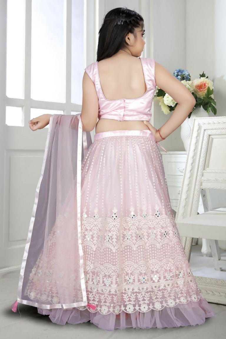 Wedding Designer Pink Net Kidswear Lehenga - Aaradhna