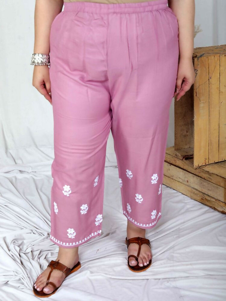 Miravan Womens Plus Size Pink Embroidered Kurta With Palazzo - Distacart