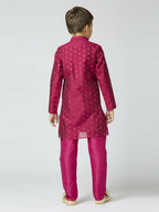 Joban Fashion Kids Island Full Sleeves Chanderi Kurta, Pyjama Set with Traditional Butta Work - Purple - Distacart