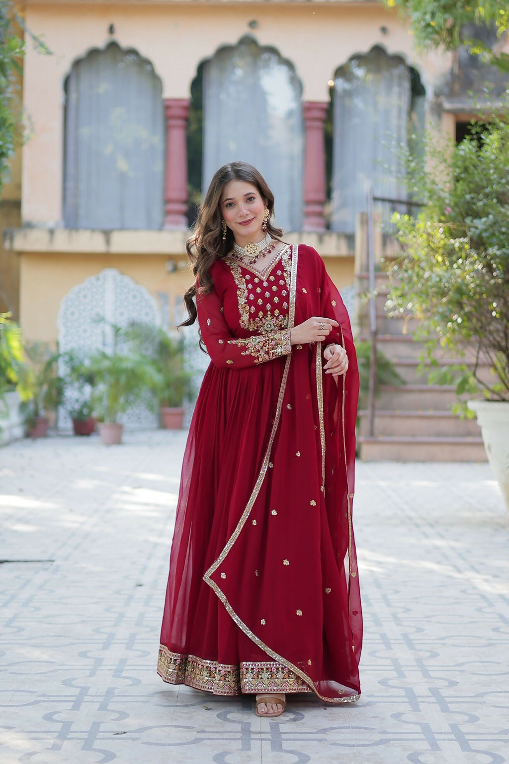 Joban Fashion Maroon Georgette Sequence Embroidery Work Kurta Set - Distacart
