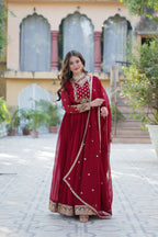 Joban Fashion Maroon Georgette Sequence Embroidery Work Kurta Set - Distacart