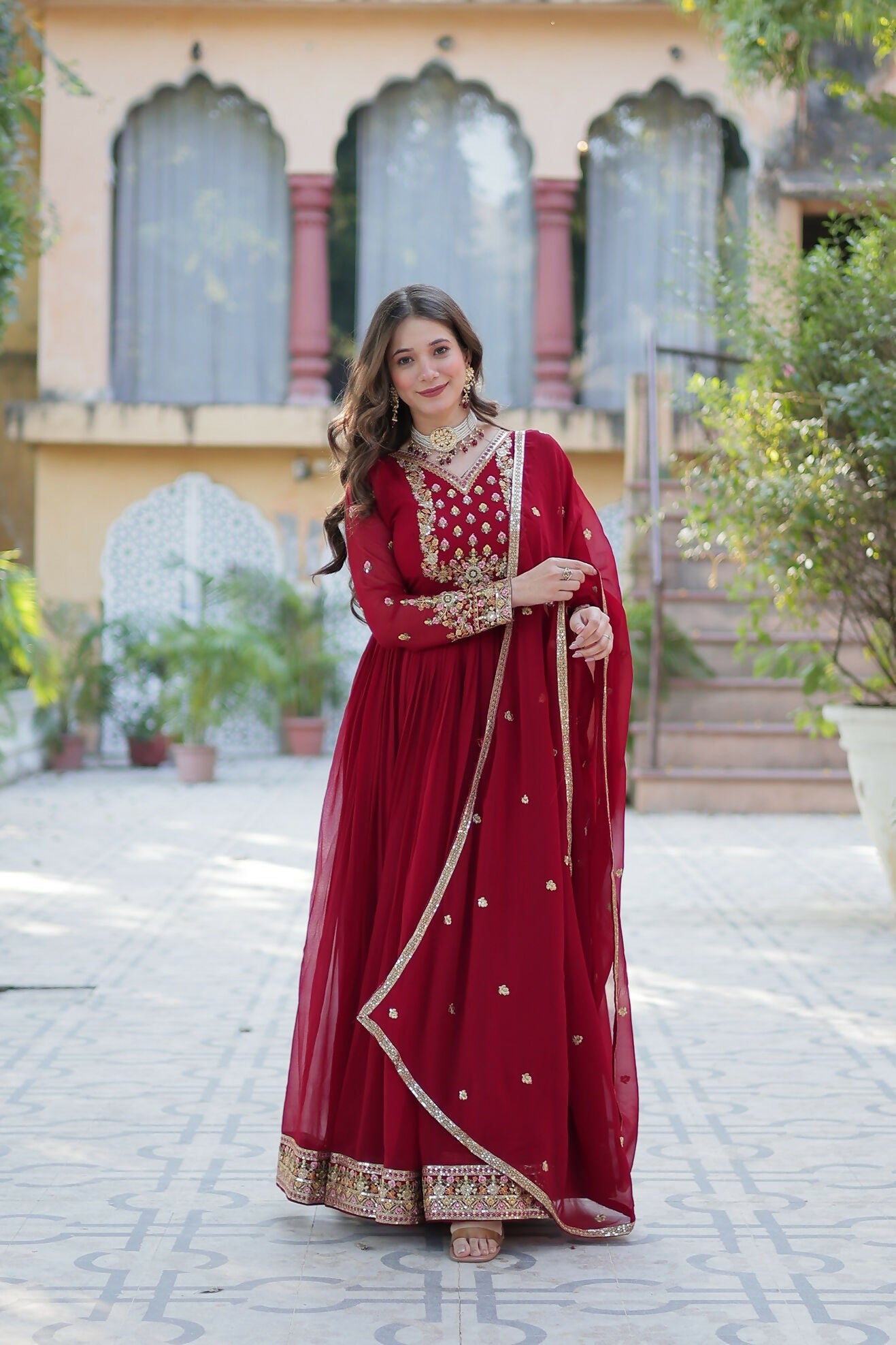 Joban Fashion Maroon Georgette Sequence Embroidery Work Kurta Set - Distacart