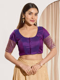 Joban Fashion Brinjal Tafeta Silk Padded Blouse With Round Neck Elbow Sleeves - Distacart