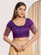 Joban Fashion Brinjal Tafeta Silk Padded Blouse With Round Neck Elbow Sleeves - Distacart