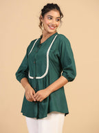 Womens Green Rayon Solid Top - Keeva