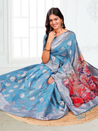 Shree Shyam Fashion Linen Cotton Sky Blue Saree - Distacart
