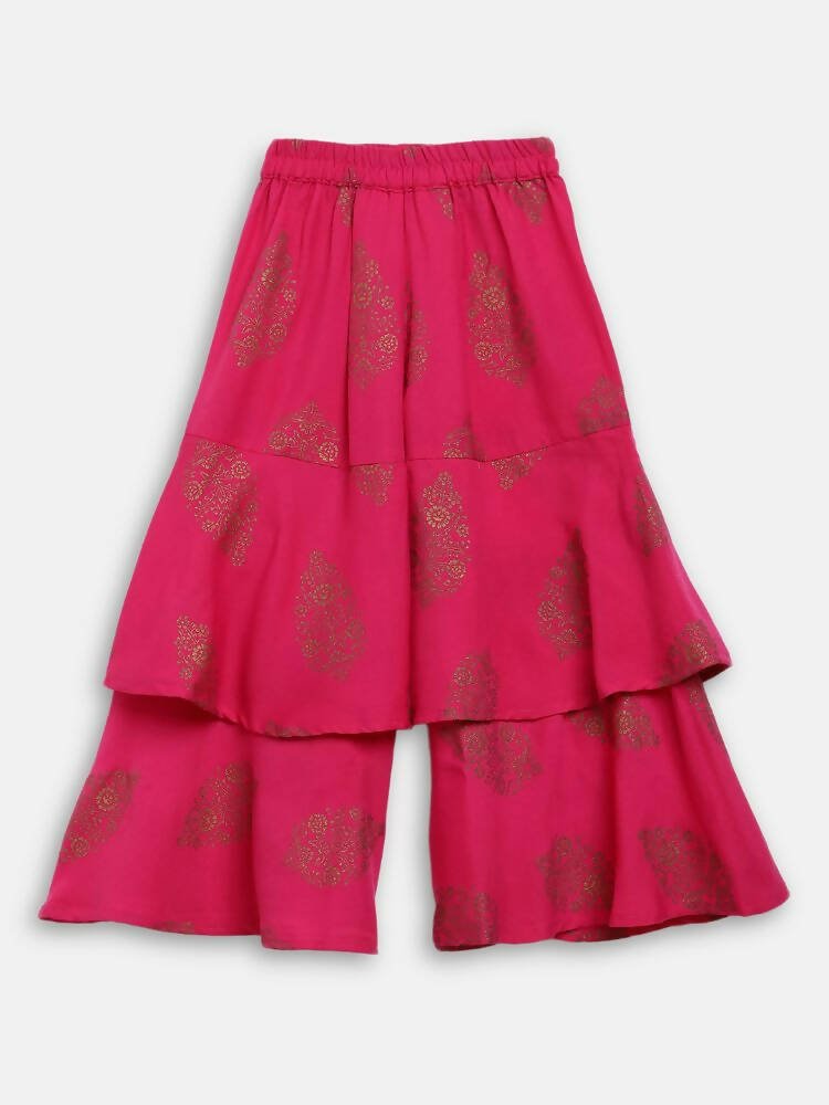Ahalyaa Pink Rayon Printed Kids Kurta Sharara Set For Girls