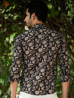 Miravan Men's Cotton Black Floral Printed Full Sleeve Slim Fit Shirt