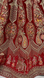 Jyoti Fashion Women's Red Velvet Multi Thread Embroidered with Zircon Diamond Work Wedding Lehenga Choli