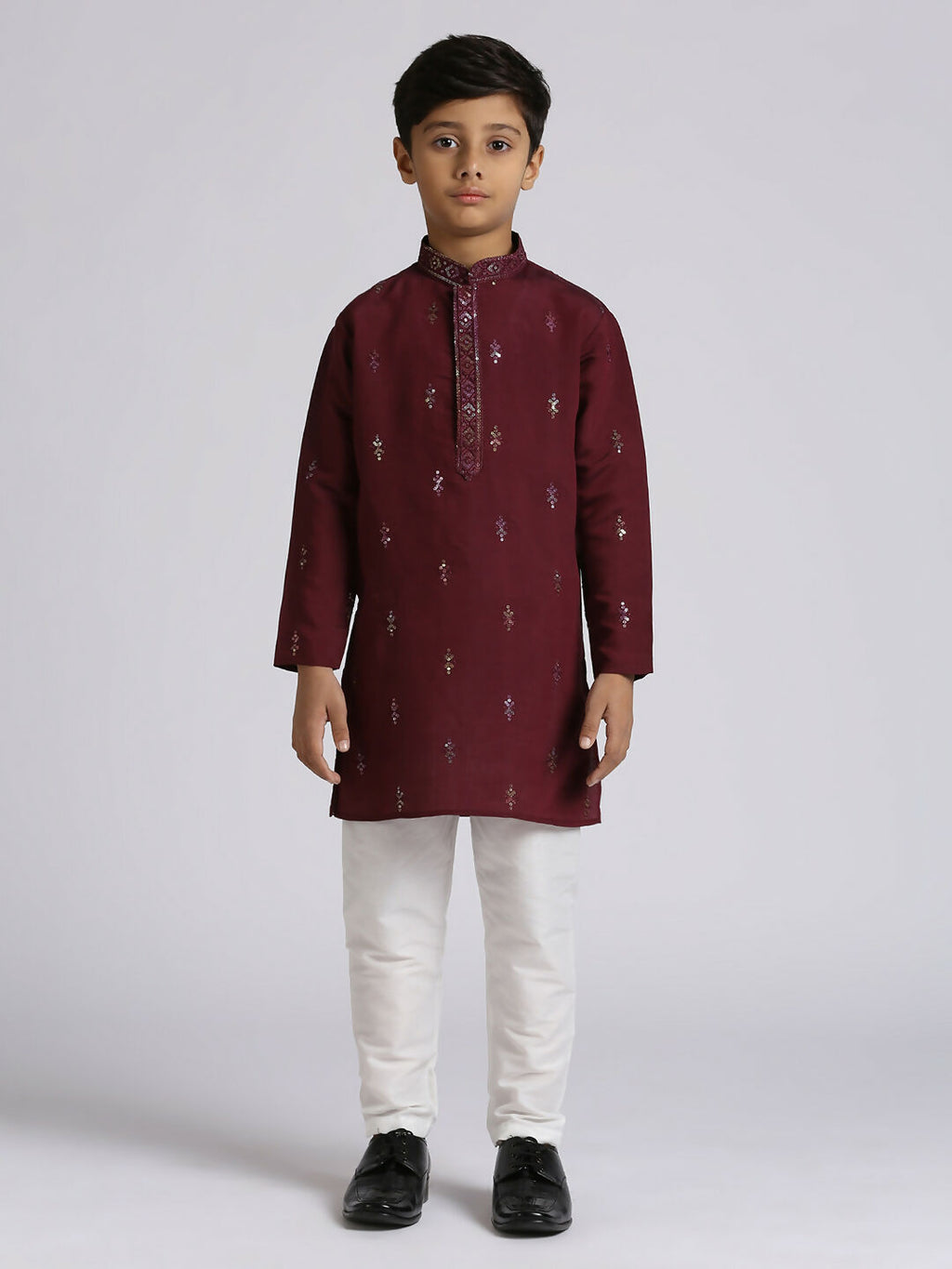Joban Fashion Kids Island Traditional Ethnic Wear with Silk Sequence Embroidery Full Sleeves Kurta and Pyjama Set - Wine