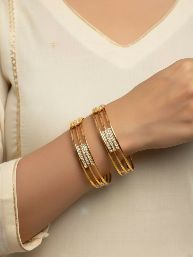 NVR Women Set of 2 Gold Plated CZ Stone Kada Bangle - Distacart