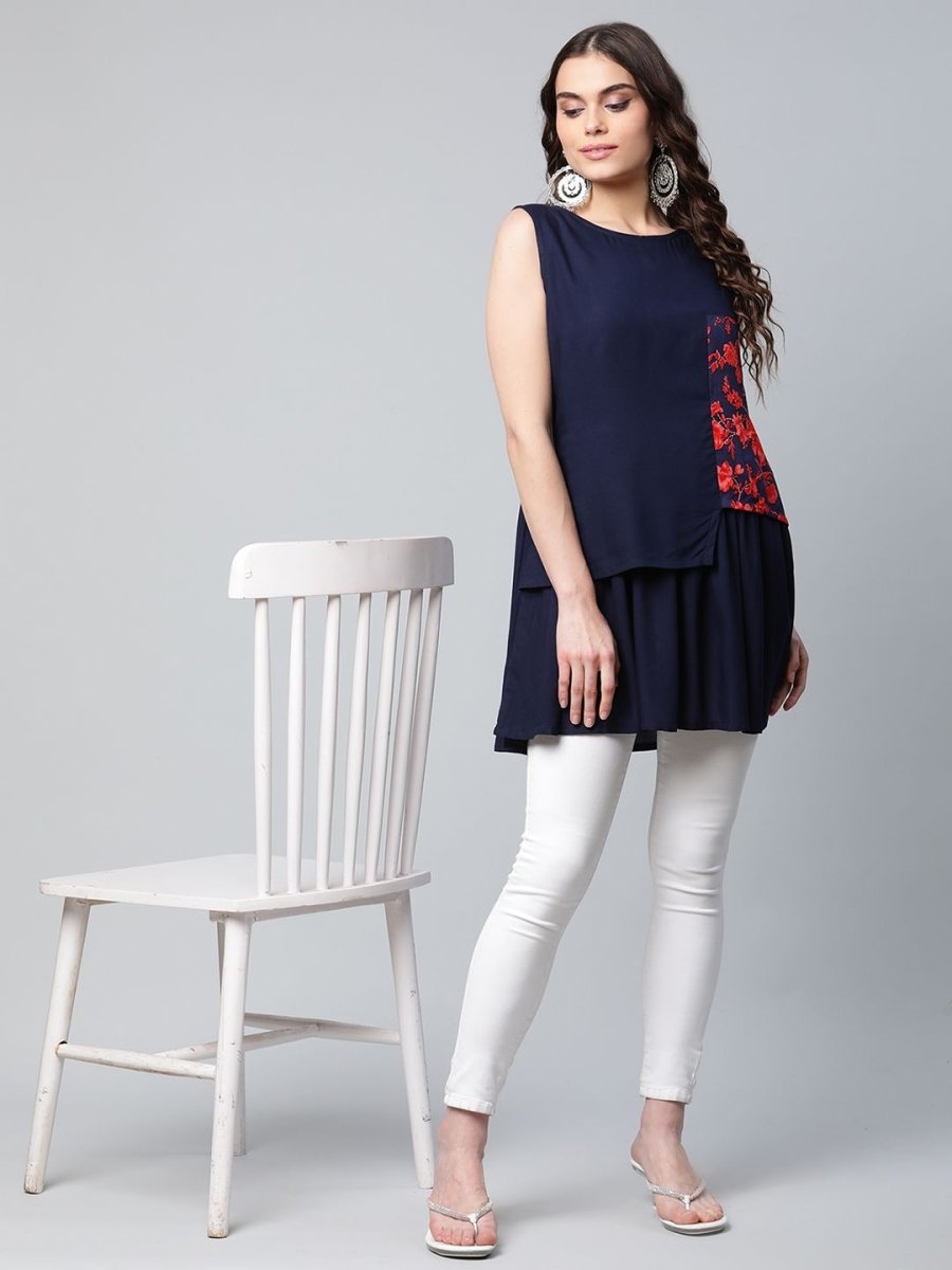 Ahalyaa Women Navy Blue Rayon Printed Tunic - Distacart