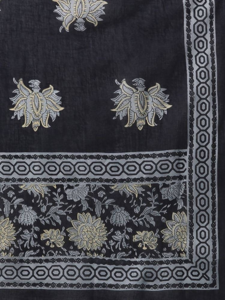 Yufta Women Grey Pure Cotton Kurta with Trouser & With Dupatta