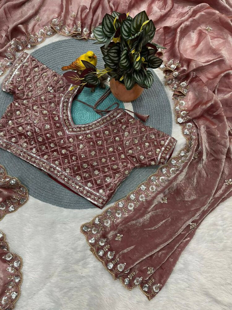 Joban Fashion Maroon Fandy Satin Silk Party Wear Sarees - Distacart