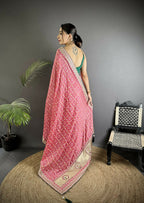 Joban Fashion Dusty Pink Bandhej Bandhani Vichitra Silk Bandhani Prints Saree - Distacart