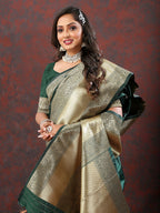 Lorenvalley Fashion Green Soft Silk Woven Design Gold Zari Weaving Saree