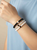 NVR Unisex Set of 3 Black & White crystal beaded Bracelet - Distacart