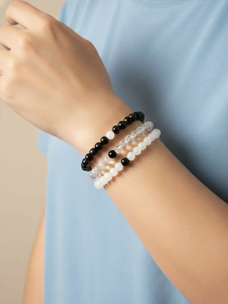 NVR Unisex Set of 3 Black & White crystal beaded Bracelet - Distacart
