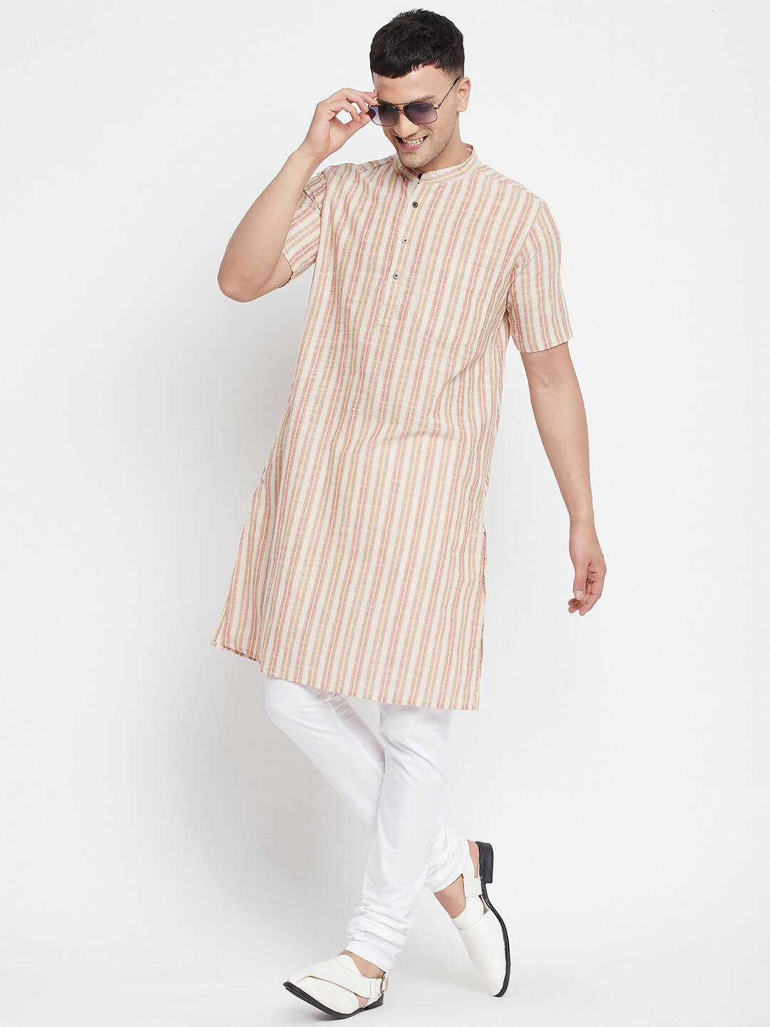 Even Apparels Yellow Pure Cotton Men's H/S Kurta With Band Collar - Distacart