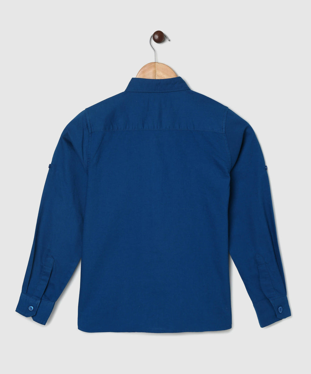 Manet Boys Full Sleeves Solid Shirt - Dark Blue