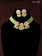 Mominos Fashion Johar Kamal Women's Pista Beads Pearls Gold-Plated Jewellery Set