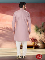 Joban Fashion Men's Pink Straight Silk Thread And Sequence Embroidary All Over Indo-Western Kurta Set