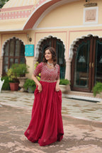 Joban Fashion Pink Georgette Sequence Embroidery Work Gown - Distacart