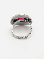 NVR Women's Pink Silver-Toned German Silver Adjustable Finger Ring