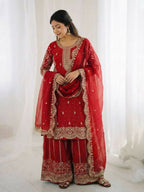 Teeya Creation Red Color Fendy Silk Embroidery Work Wedding Wear Salwar Suit - Distacart
