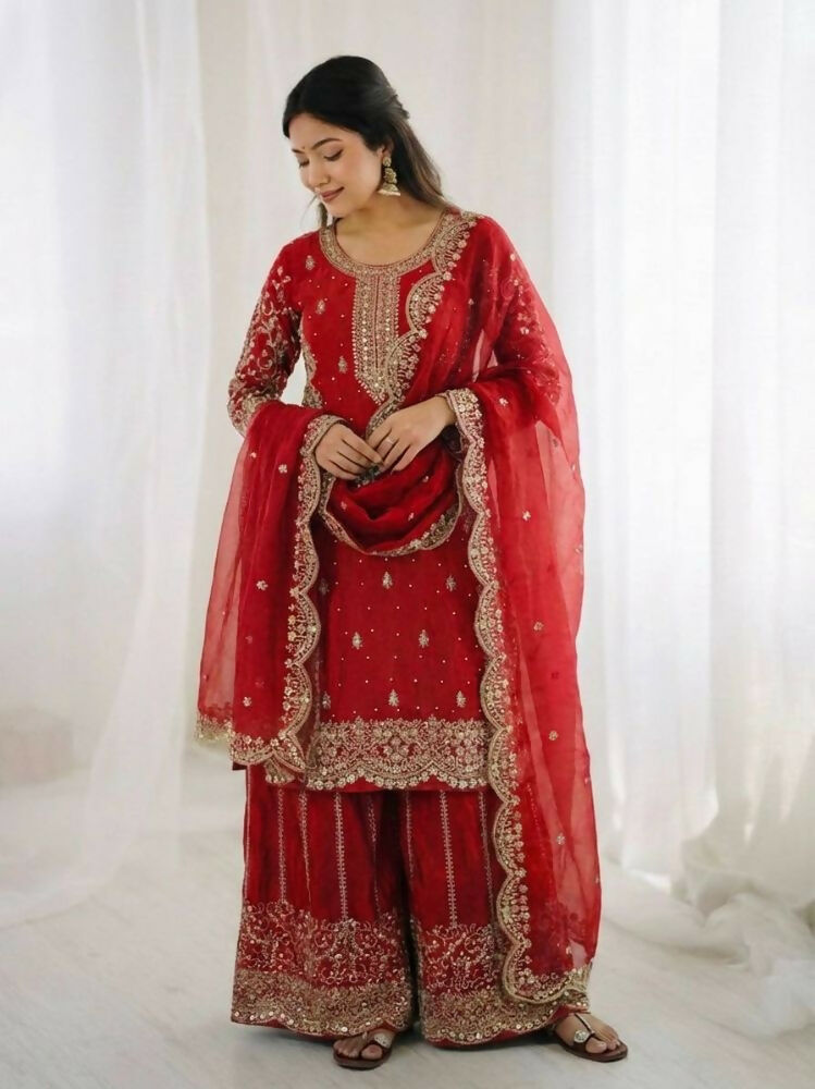 Teeya Creation Red Color Fendy Silk Embroidery Work Wedding Wear Salwar Suit - Distacart
