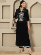 Joban Fashion Women Black Velvet Hand Embellishment Stitched Kurta Set - Distacart