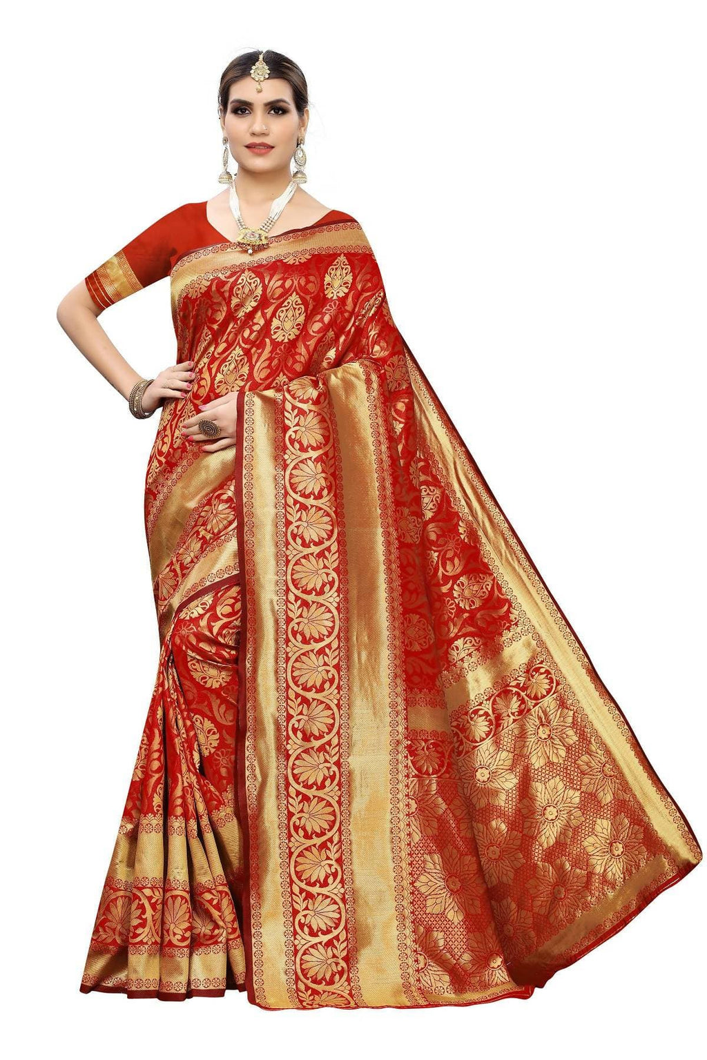 Vamika Banarasi Jaquard Red Weaving Saree