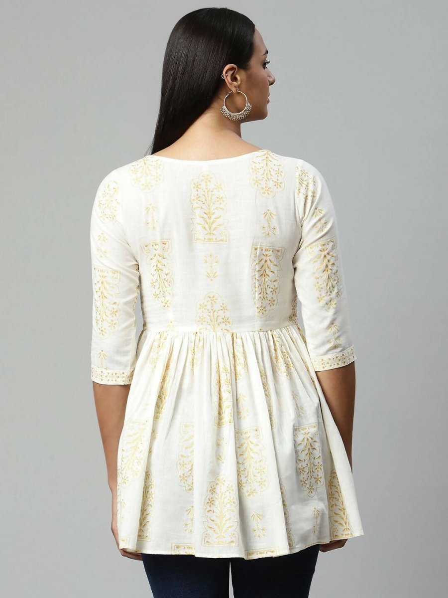 Ahalyaa Women Off White Beautiful Pure Cotton Printed Tunic - Distacart