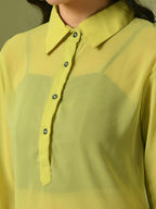 Myshka Women's Yellow Solid Georgette Longline Party Sheer Tunic