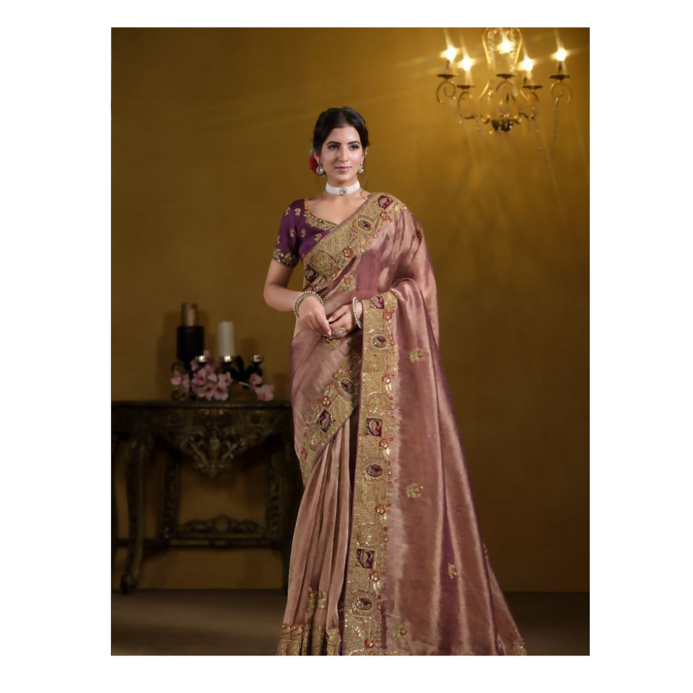 Wine Pure Georgette Pure Khatli work Designer Saree With Blouse. - Rajasvi