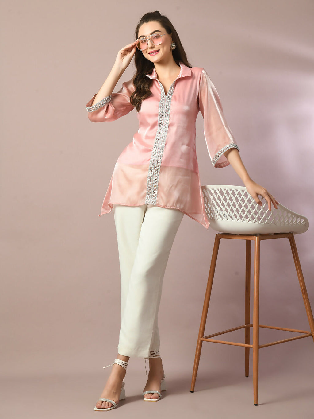 Myshka Women's Pink Solid Longline Party Tunic