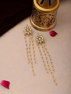 Ruby Raang Gold Long Kundan & Pearl Dangler Earrings - Distacart