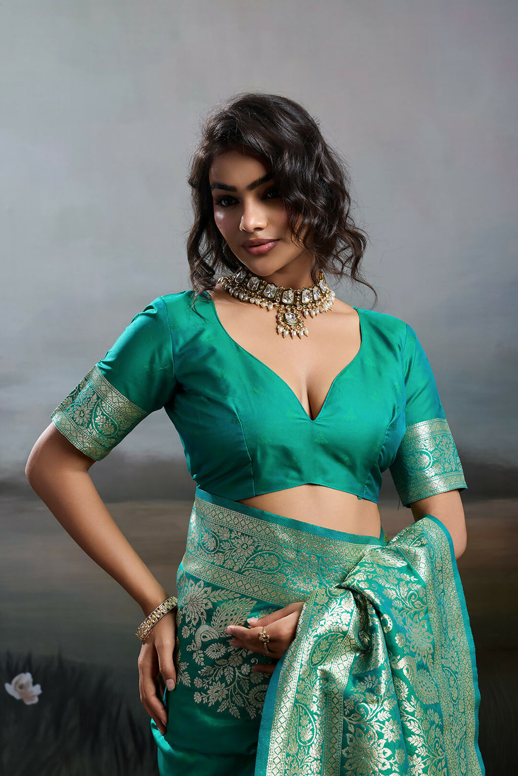 Shree Shyam Fashion Rama Silk Blend Saree - Distacart