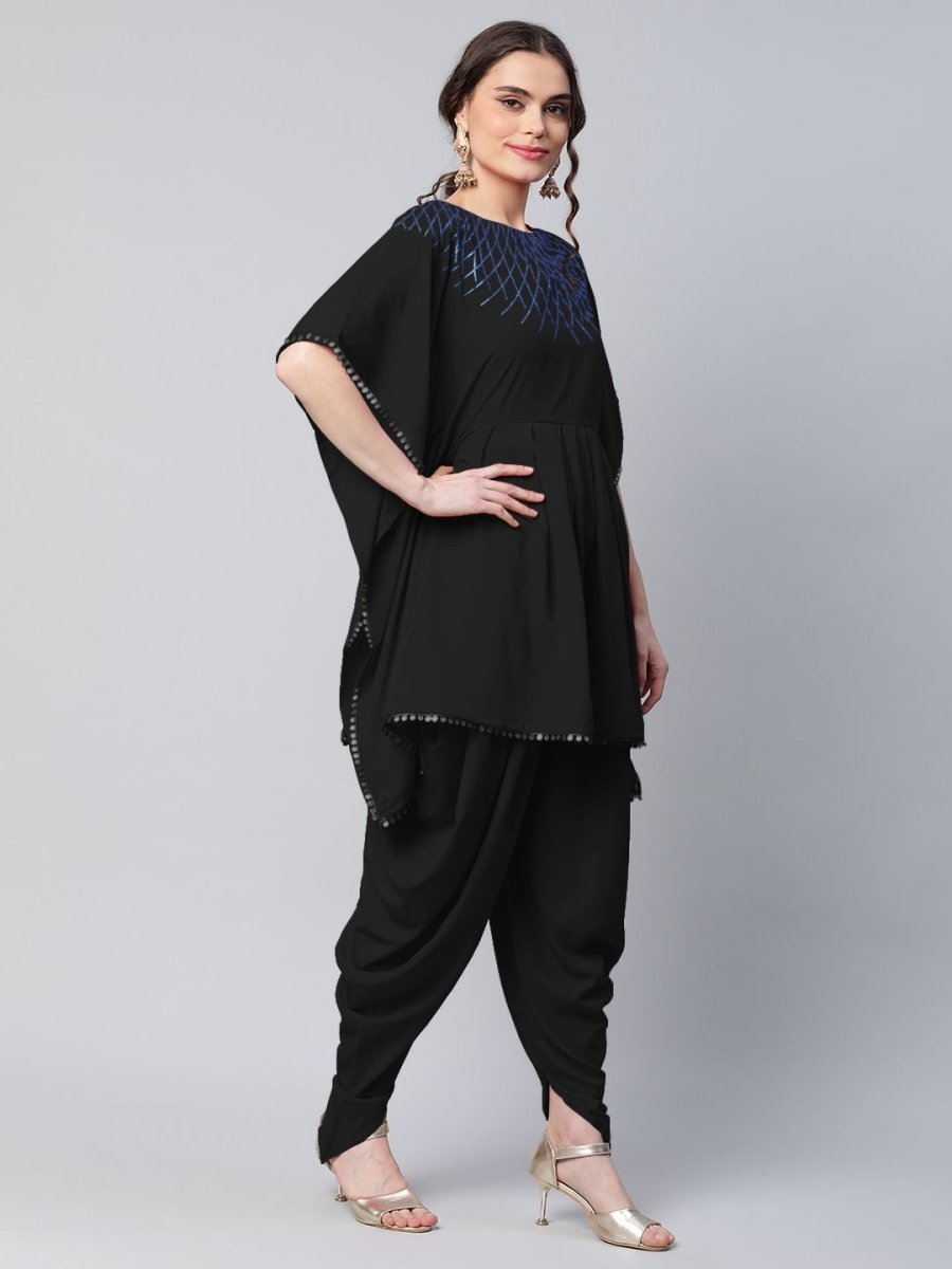 Ahalyaa Women Black Crepe Glitter Printed Kurta with Dhoti Pants - Distacart