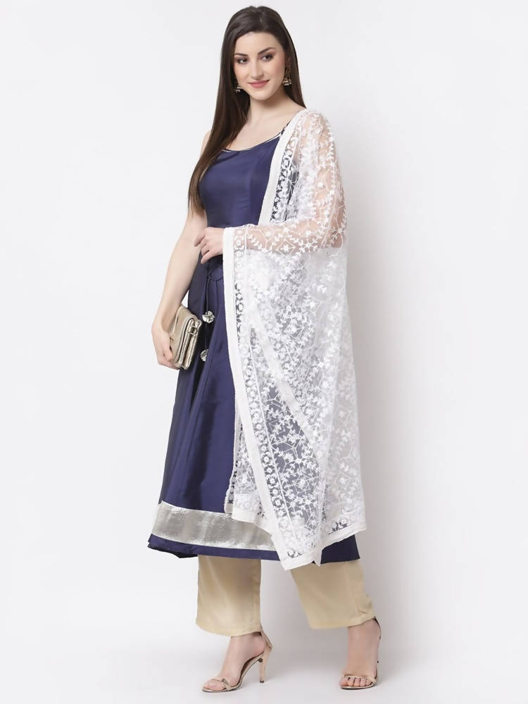 Myshka Blue Color Silk blend Embroidered Kurta With Dupatta Set