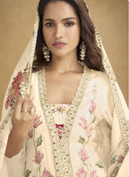 Vegaa Fashion Cream Floral Slit Style Designer Kurta Palazzo Suit - Distacart