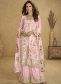 Vegaa Fashion Light Pink Floral Slit Style Designer Kurta Palazzo Suit - Distacart