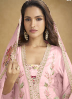 Vegaa Fashion Light Pink Floral Slit Style Designer Kurta Palazzo Suit - Distacart