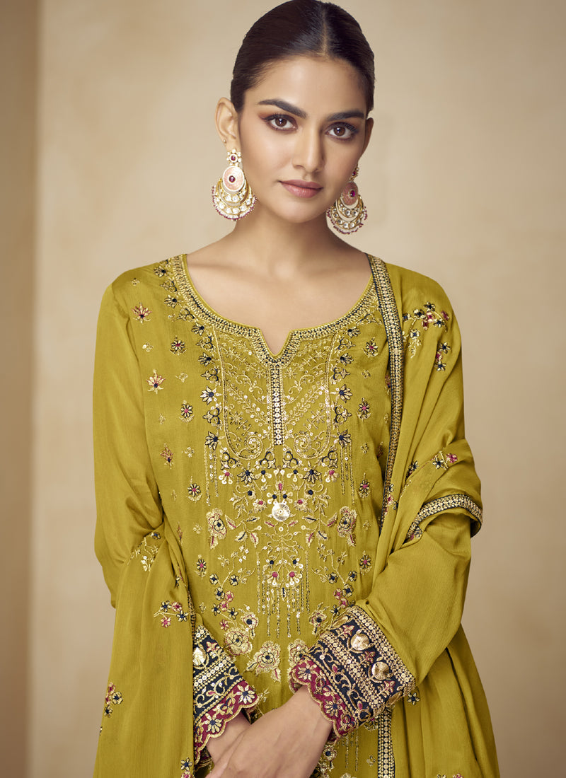 Vegaa Fashion Mustard Embroidered And Hand Work Kurta Palazzo Suit - Distacart