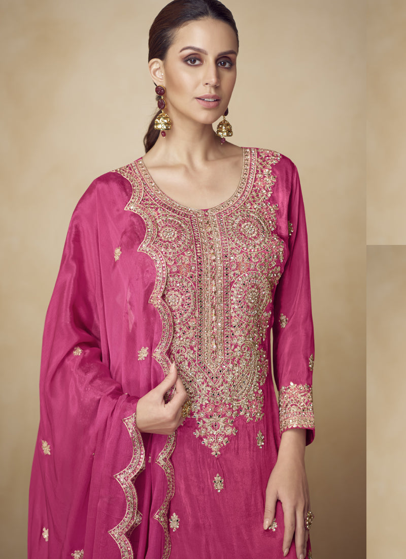 Vegaa Fashion Pink Embroidered And Hand Work Kurta Palazzo Suit - Distacart