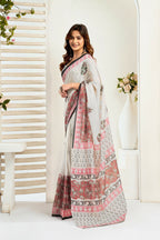 Vastranavya Green Digital Printed Linen Ready To Wear Designer Saree with Unstitched Blouse - Distacart