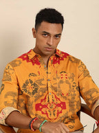 Mustard Men Pure Cotton Relaxed Opaque Printed Casual Resort Shirt - Mahotsav