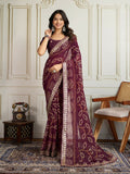 Ai Fashion Wine Georgette Rajwadi Bandhani Print Party Wear Saree - Distacart